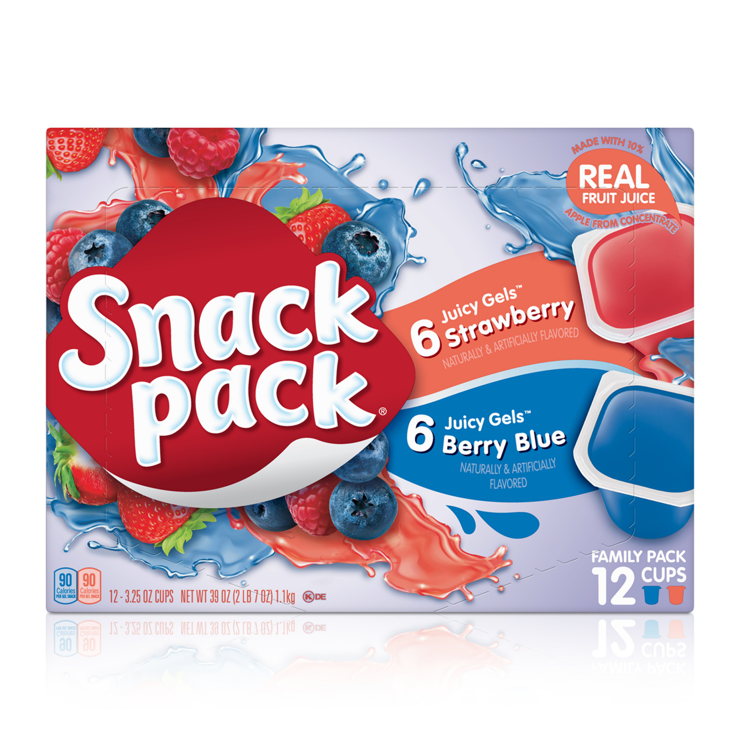slide 2 of 8, Snack Pack Strawberry Flavored and Berry Blue Flavored Juicy Gels, 3.25 oz Snack Cups, 12 Count Family Pack, 12 ct