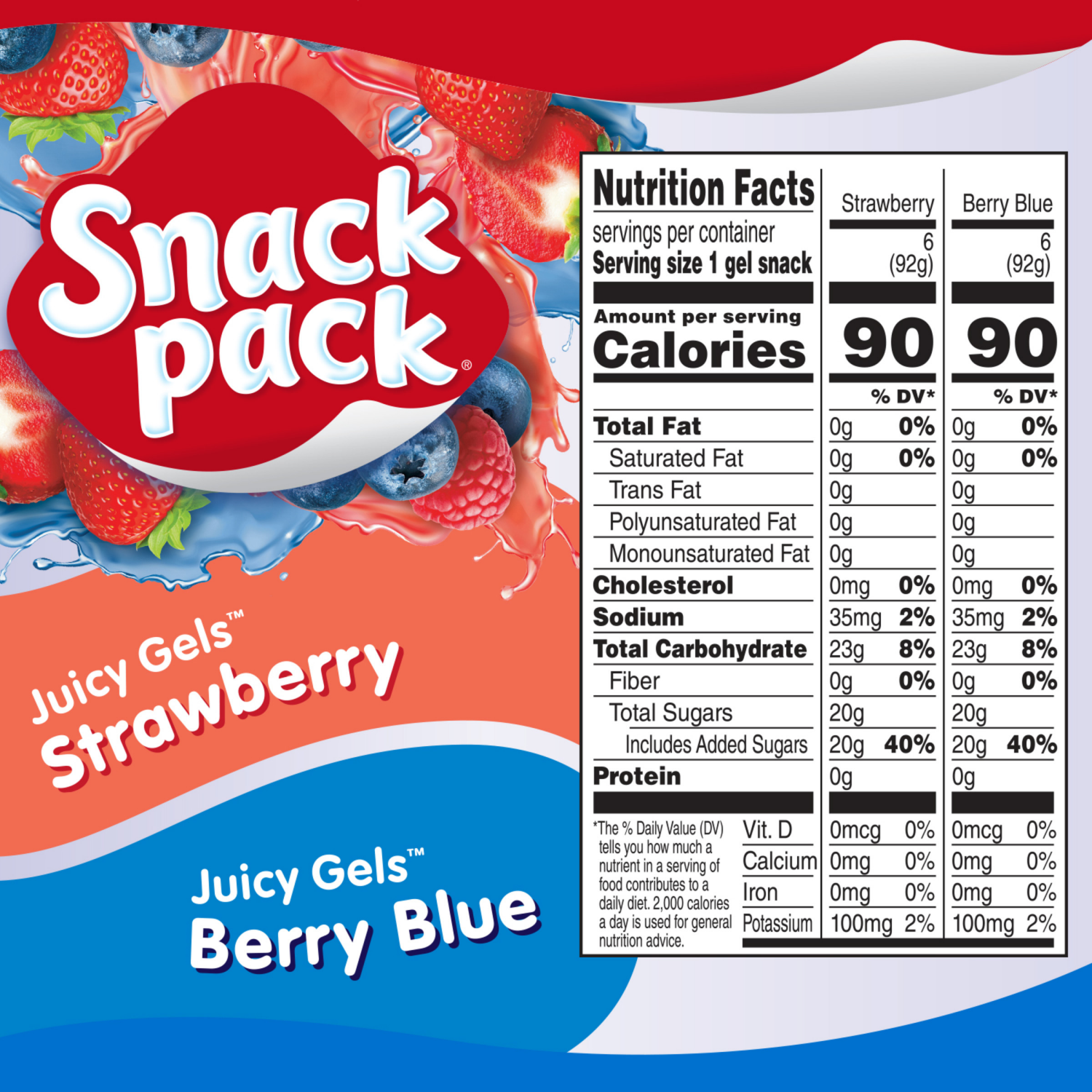 slide 3 of 8, Snack Pack Strawberry Flavored and Berry Blue Flavored Juicy Gels, 3.25 oz Snack Cups, 12 Count Family Pack, 12 ct