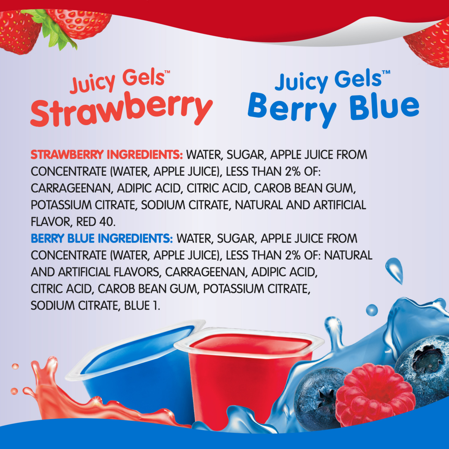 slide 5 of 8, Snack Pack Strawberry Flavored and Berry Blue Flavored Juicy Gels, 3.25 oz Snack Cups, 12 Count Family Pack, 12 ct