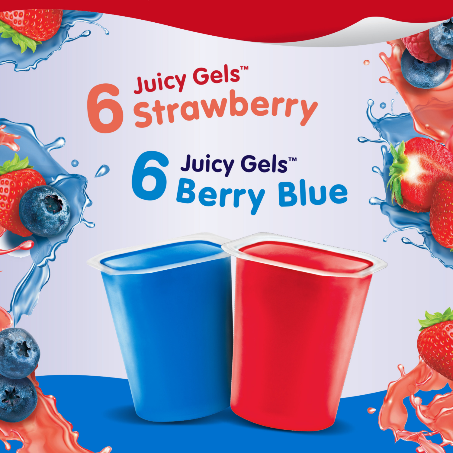 slide 6 of 8, Snack Pack Strawberry Flavored and Berry Blue Flavored Juicy Gels, 3.25 oz Snack Cups, 12 Count Family Pack, 12 ct