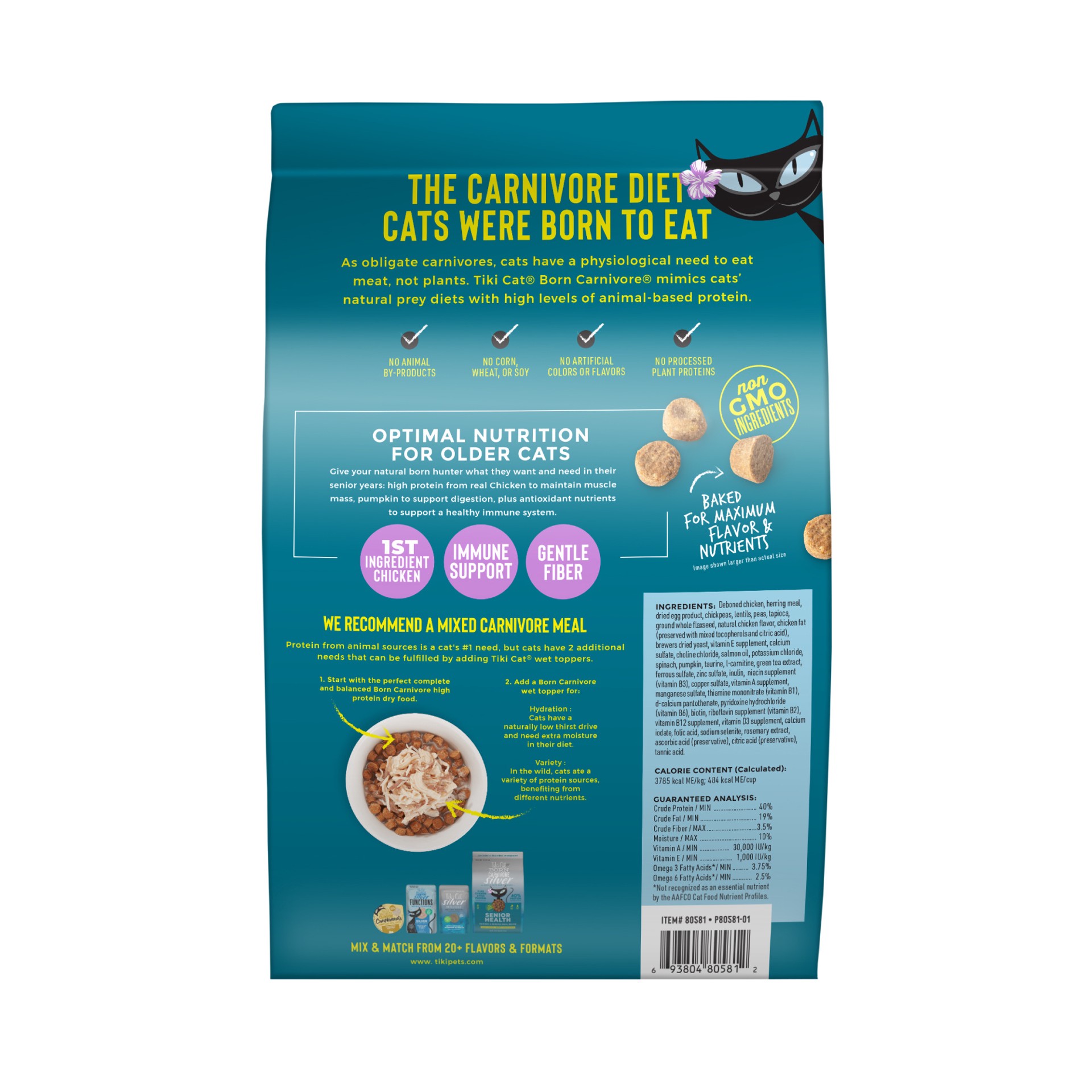 slide 5 of 6, Tiki Cat Born Carnivore Silver Senior Health Dry Cat Food for Senior Cats, Chicken & Herring Meal, 2.8 lbs. Bag, 2.8 lb
