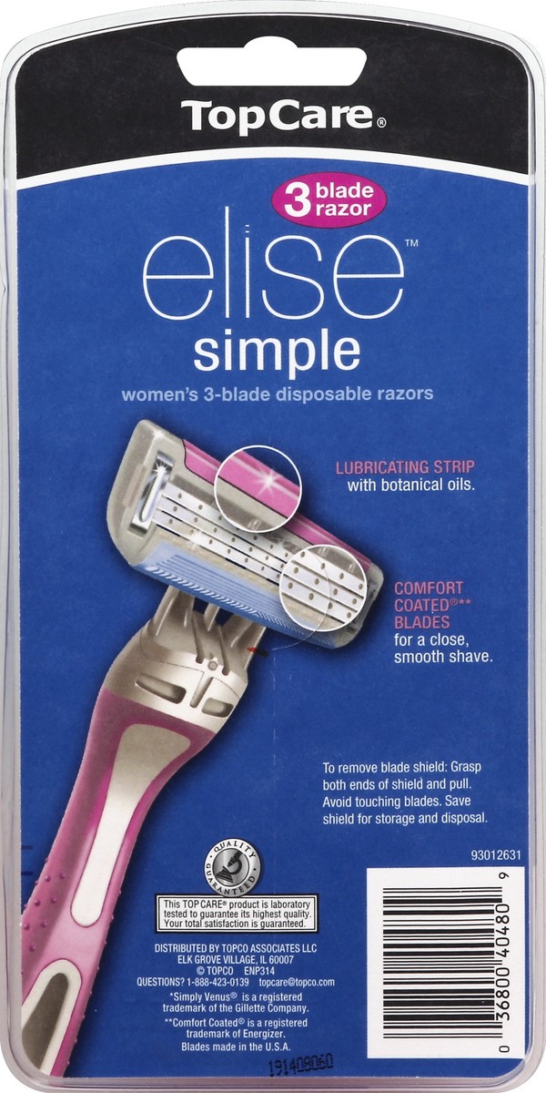 slide 4 of 6, TopCare Women's Disposable 3-Blade Razor Elise Simple, 4 ct