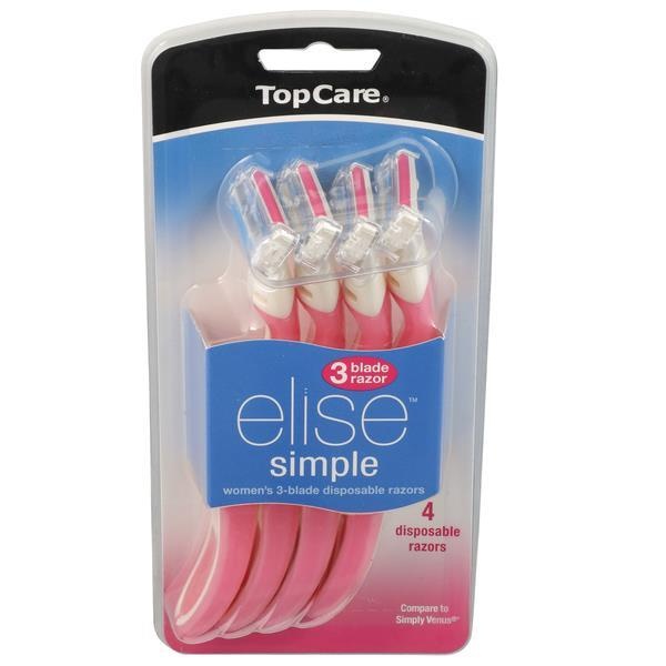 slide 1 of 6, TopCare Women's Disposable 3-Blade Razor Elise Simple, 4 ct