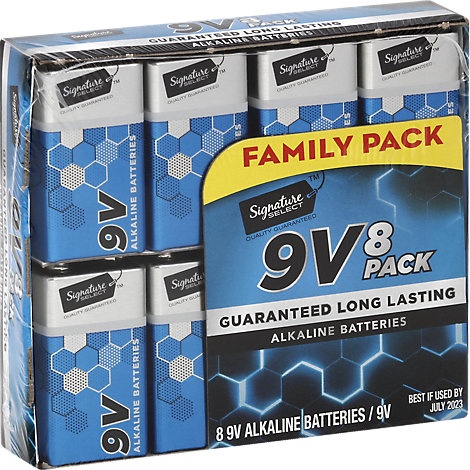 slide 1 of 1, Signature Select Batteries Alkaline 9V Guaranteed Long Lasting Family Pack, 8 ct