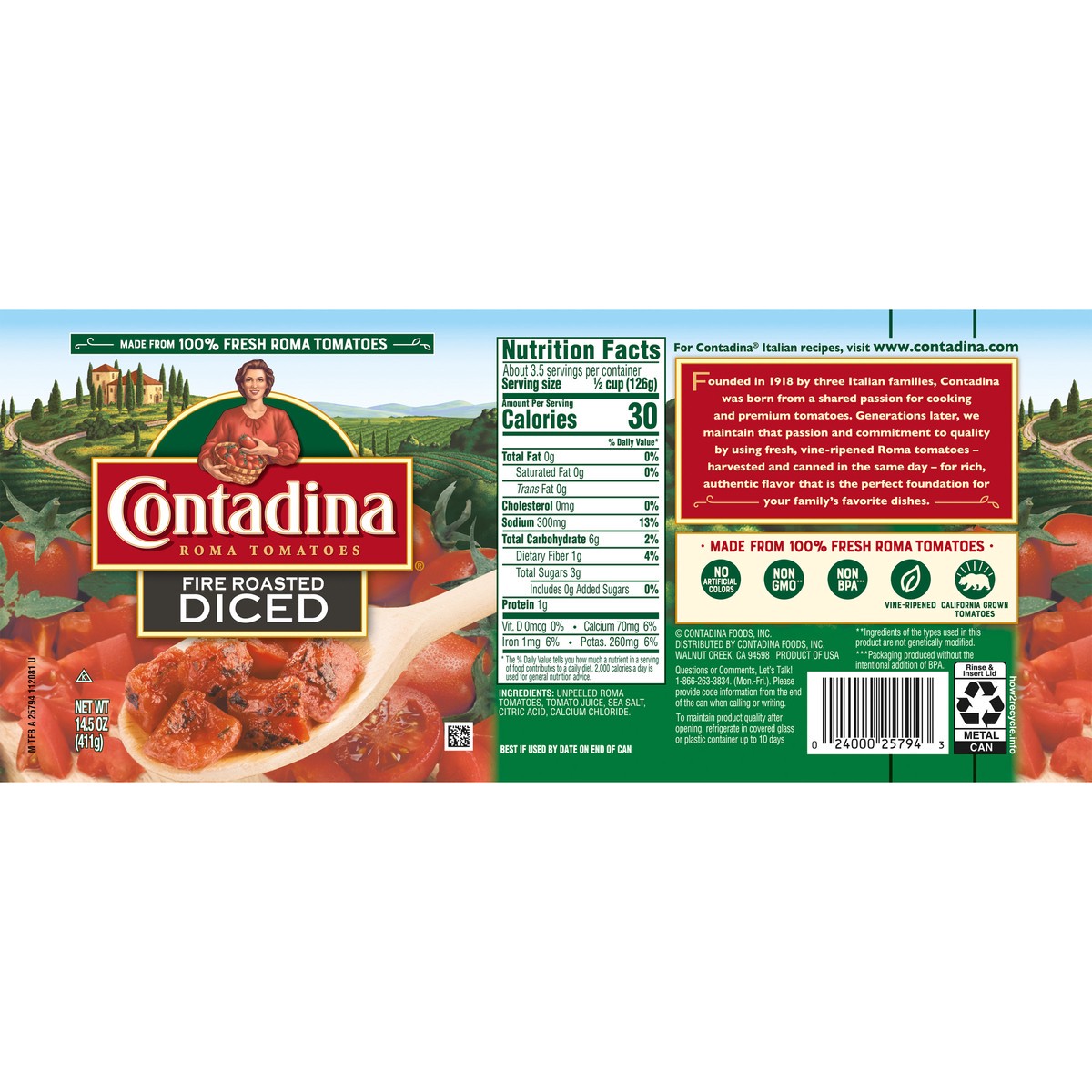 slide 4 of 12, Contadina Fire Roasted Diced Tomatoes 14.5 oz., Can, 14.5 oz