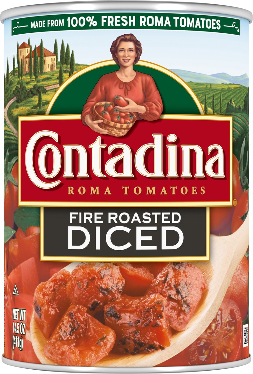 slide 3 of 12, Contadina Fire Roasted Diced Tomatoes 14.5 oz., Can, 14.5 oz