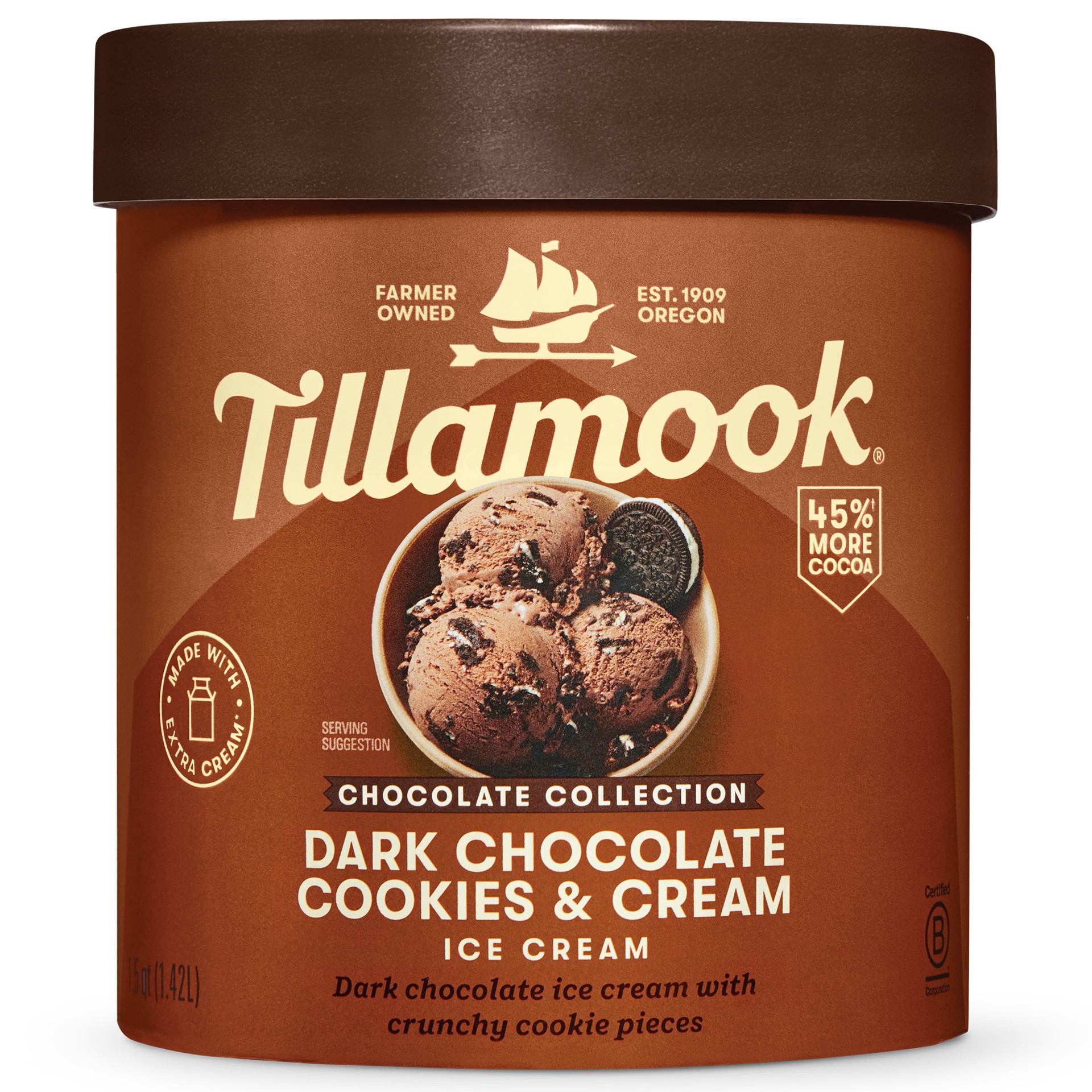 slide 1 of 13, Tillamook Dark Chocolate Cookies & Cream Ice Cream 1.5 qt, 1.5 qt