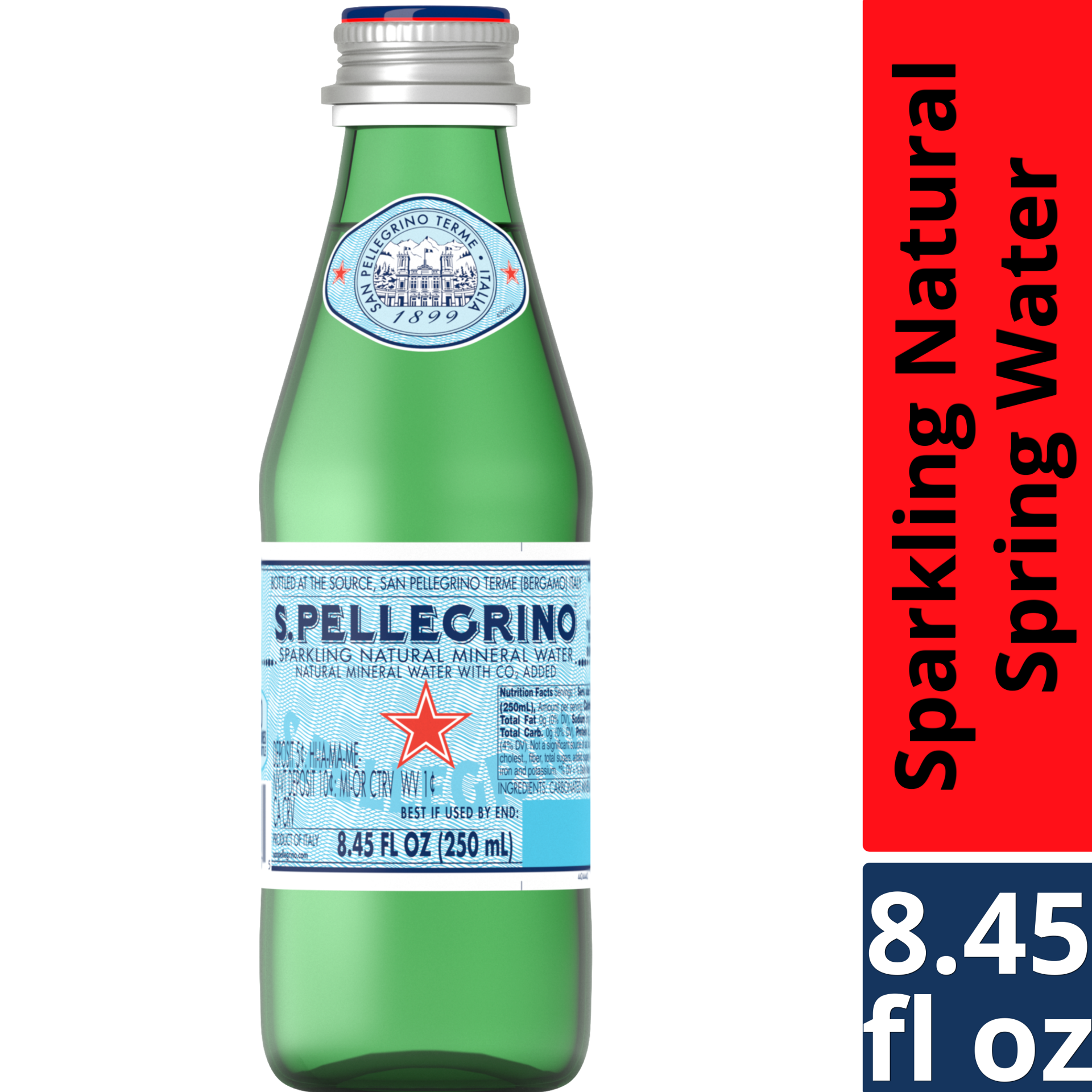 slide 1 of 2, San Pellegrino S.Pellegrino Sparkling Natural Mineral Water, Glass Bottle, 8.45 fl oz