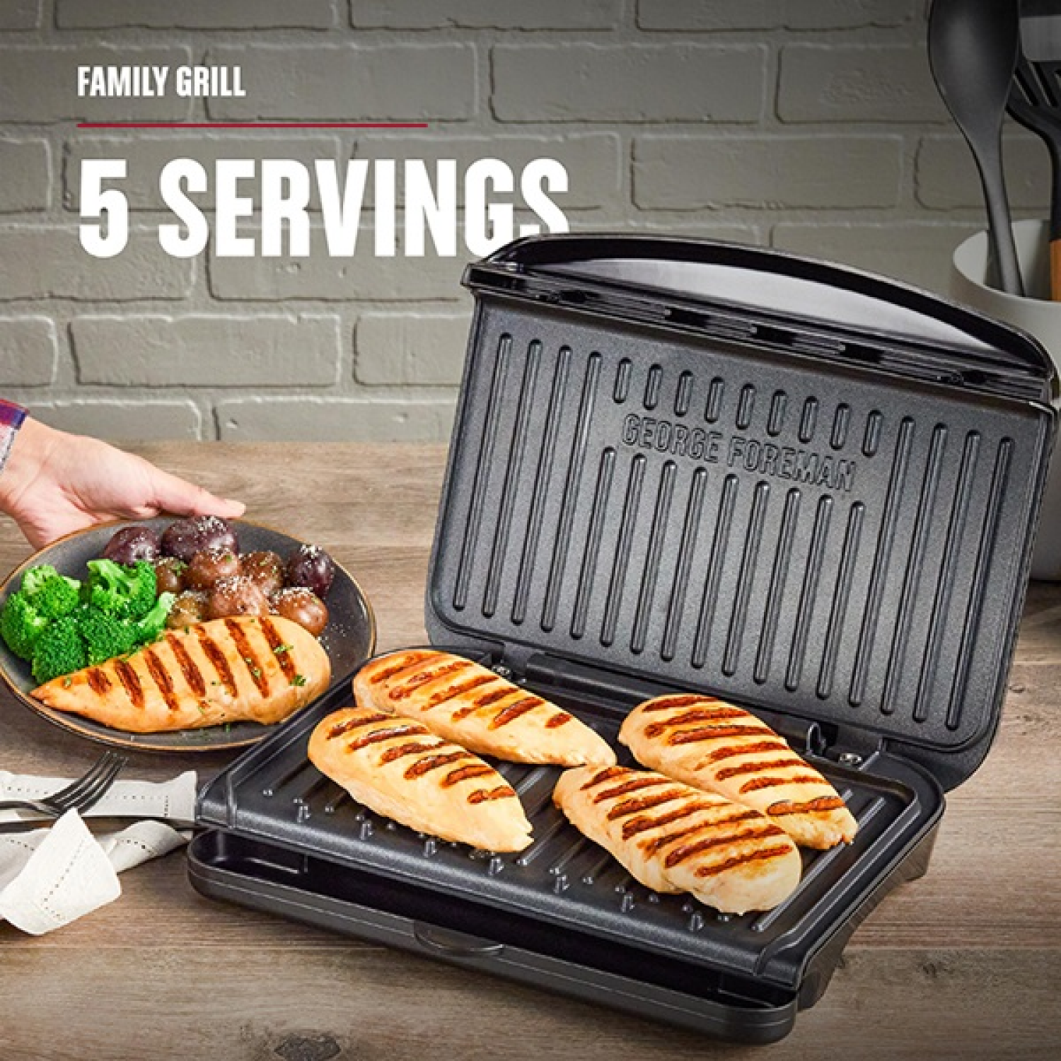 slide 5 of 8, George Foreman 5-Serving Classic Plate Electric Indoor Grill And Panini Press - Black, 1 ct