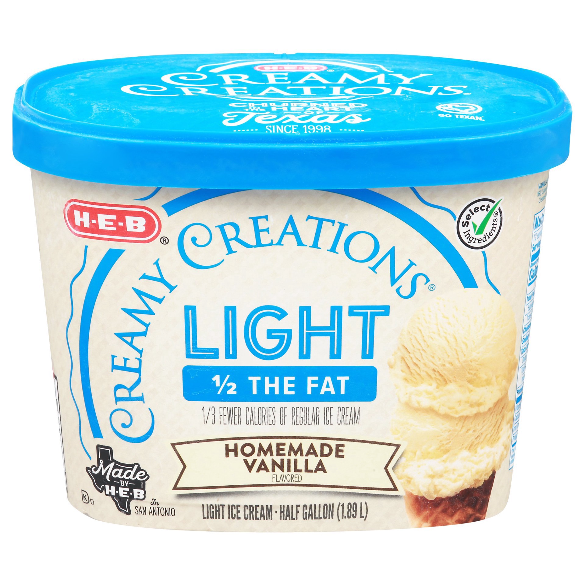 slide 1 of 1, H-E-B Select Ingredients Creamy Creations Light Homemade Vanilla Ice Cream, 12 gal