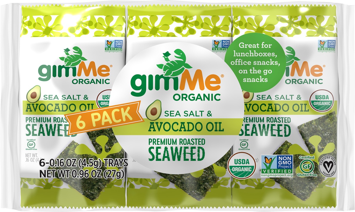 slide 4 of 7, gimMe Seaweed, Premium Roasted, Sea Salt & Avocado Oil, 6 Pack, 6 ct