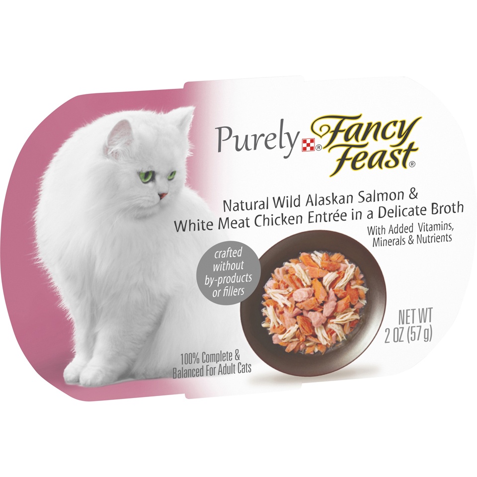 slide 3 of 9, Purina Fancy Feast Purely Salmon & White Meat Chicken In Broth, 2 oz