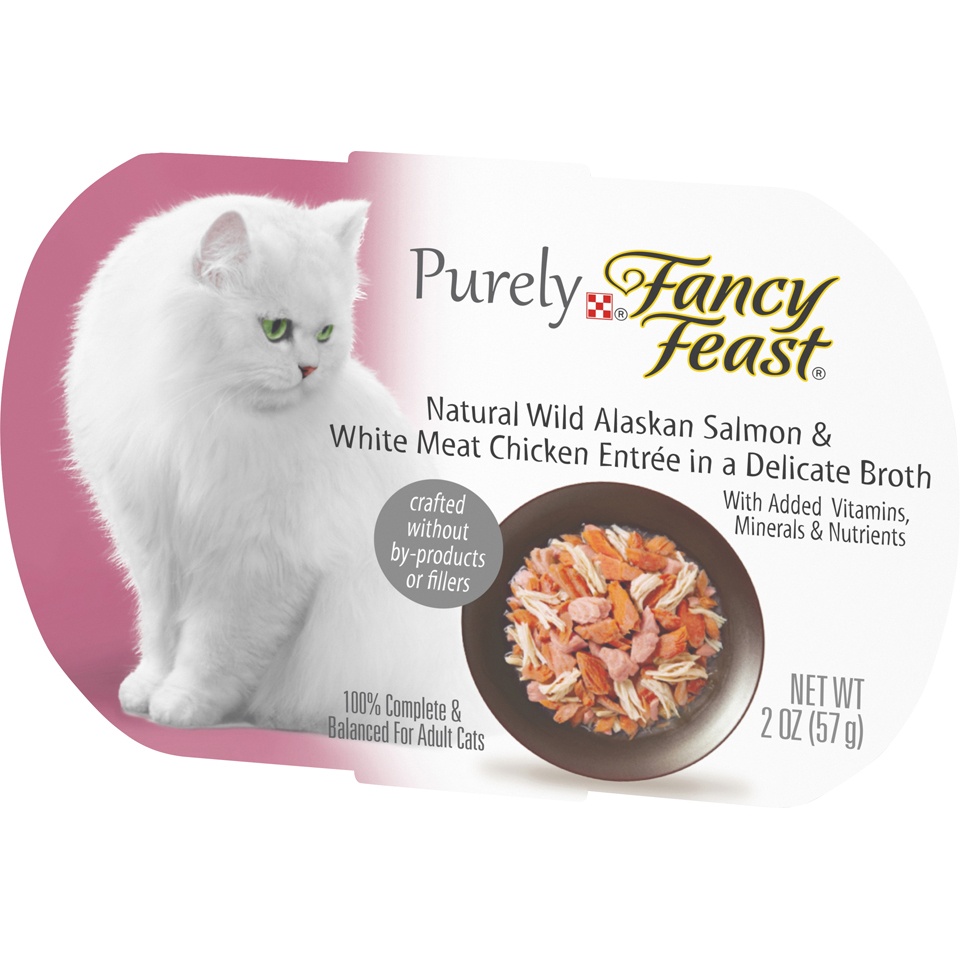 slide 4 of 9, Purina Fancy Feast Purely Salmon & White Meat Chicken In Broth, 2 oz