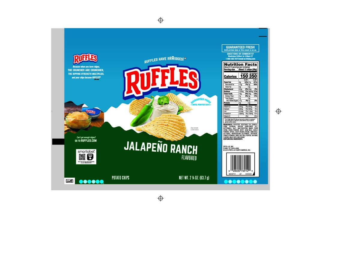 slide 2 of 8, Ruffles Potato Chips Jalapeno Ranch Flavored 2 1/4 Oz, 2.25 oz