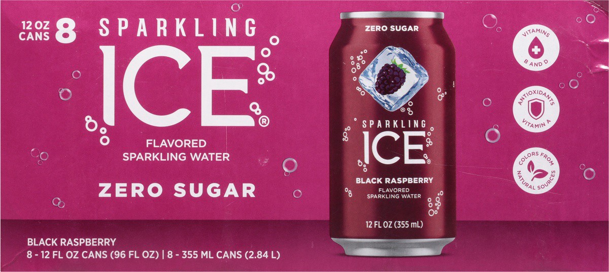 slide 9 of 9, Sparkling ICE Zero Sugar Black Raspberry Flavored Sparkling Water 8 - 12 fl oz Cans, 8 ct