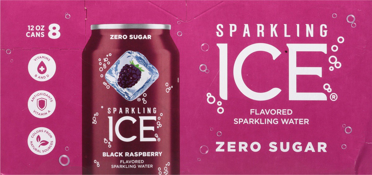 slide 4 of 9, Sparkling ICE Zero Sugar Black Raspberry Flavored Sparkling Water 8 - 12 fl oz Cans, 8 ct