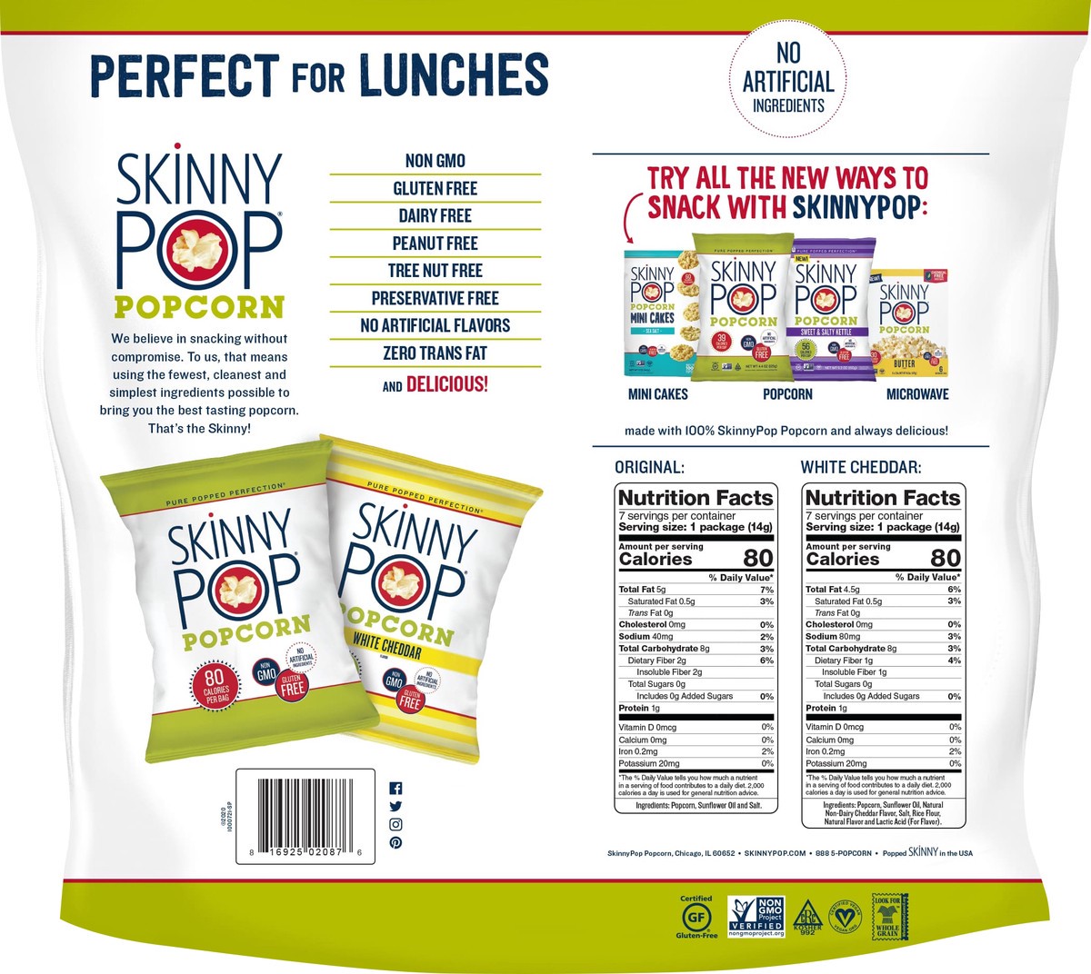 slide 3 of 3, SkinnyPop Multipack with Cheddar and Original Popcorn - 14ct, 14 ct