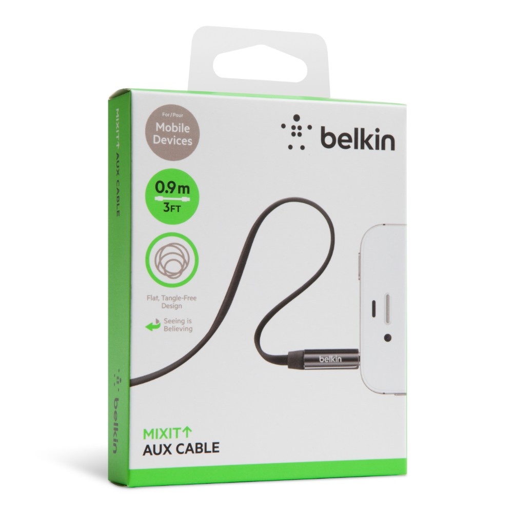 slide 4 of 4, Belkin 3 Feet MIXIT Flat Aux Cable - Black (AV10127tt03-BLK), 3 ft