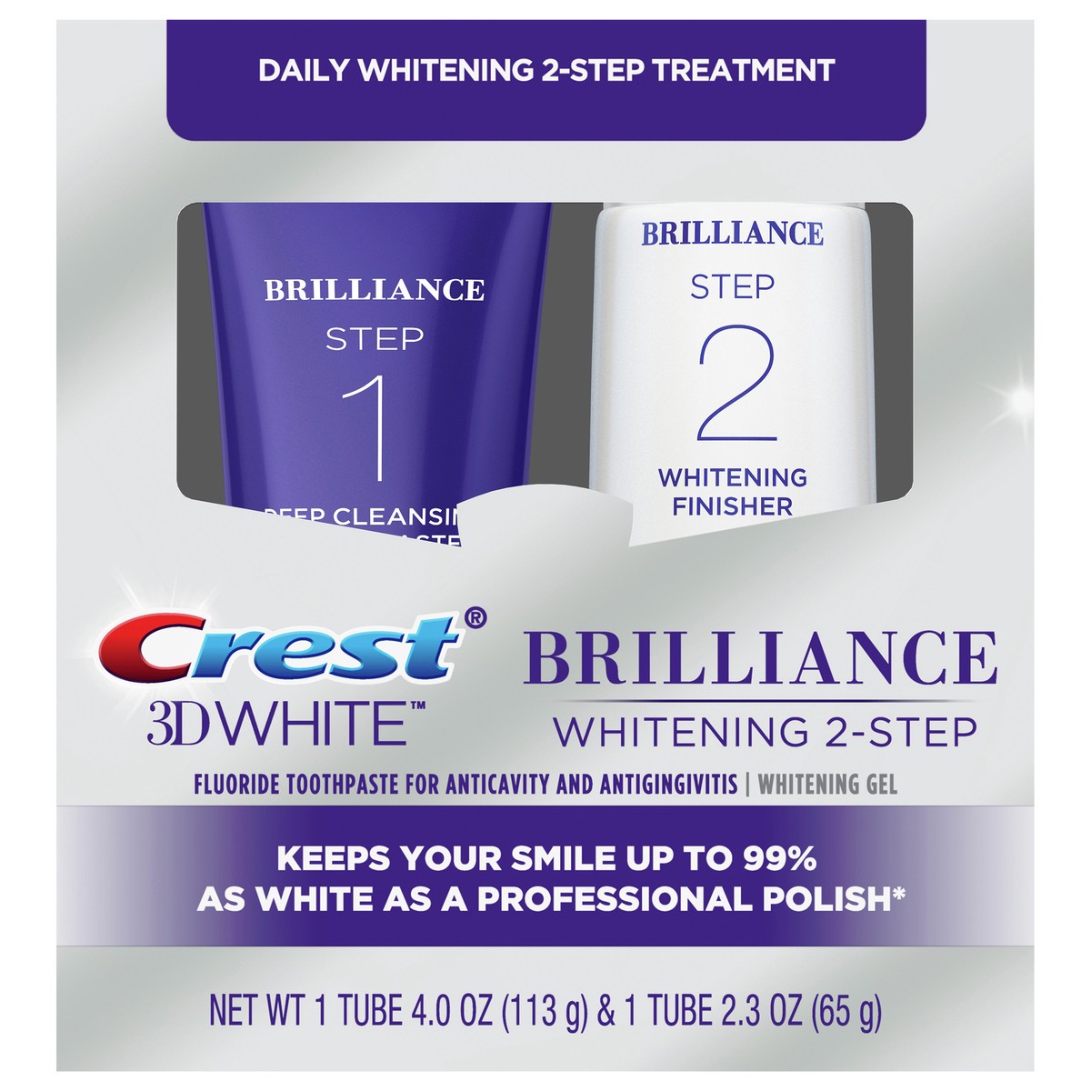 slide 1 of 5, Crest 3D White Brilliance + Whitening Two-step Toothpaste, 4.0 oz and 2.3 oz, 2 ct