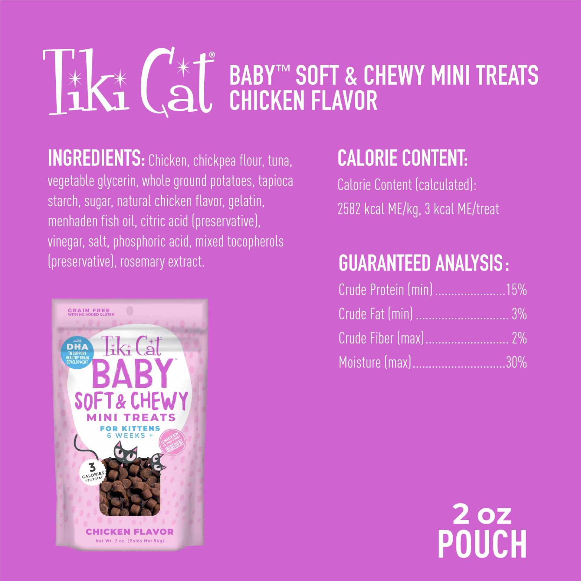 slide 2 of 7, Tiki Cat Baby Soft & Chewy Chicken Flavored Cat Treats, 2 oz., 2 oz