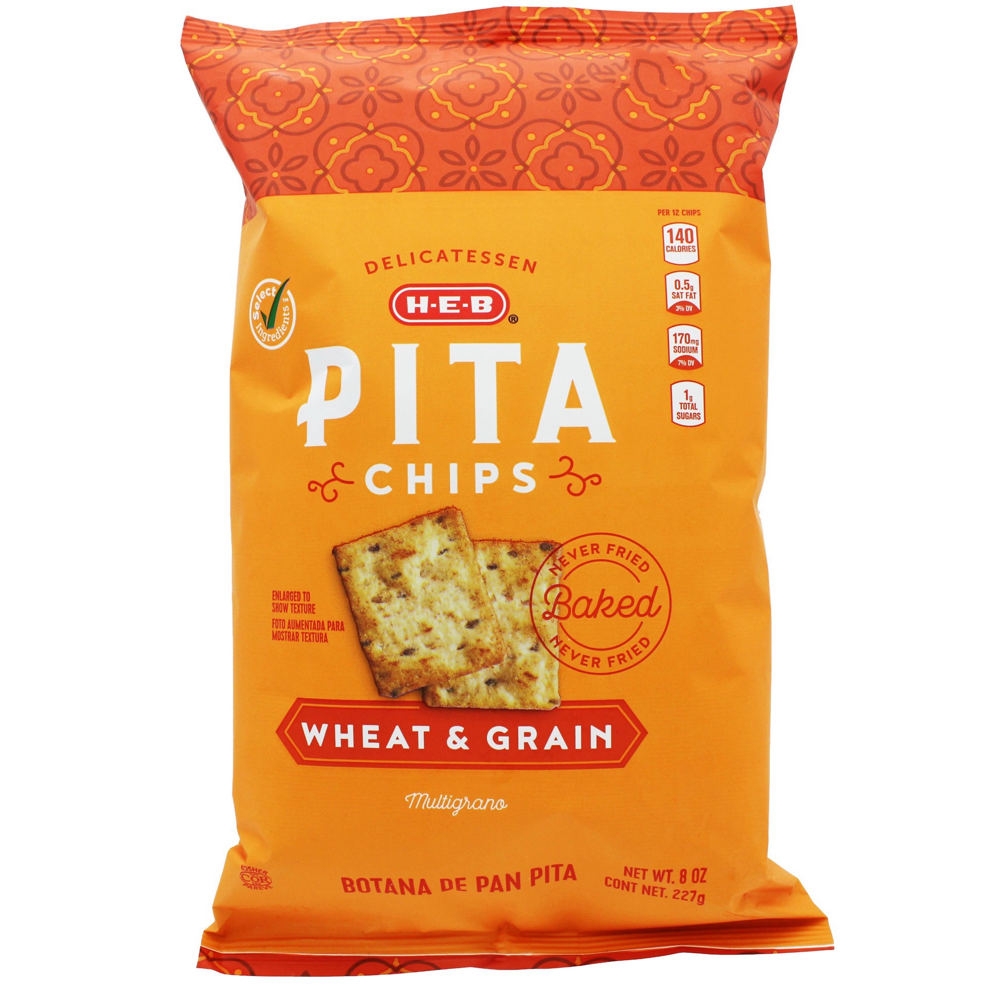 slide 1 of 1, H-E-B Wheat & Grain Pita Chips, 8 oz