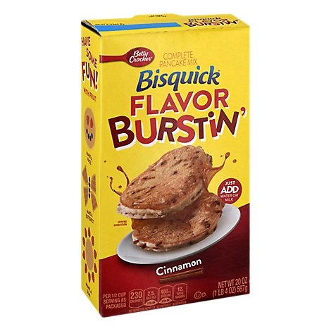 slide 1 of 1, Bisquick Betty Crocker Bisquick Flavor Burstin Cinnamon Complete Pancake Mix, 20 oz