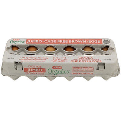 slide 1 of 1, H-E-B Organics Cage Free Brown Jumbo Eggs, 12 ct