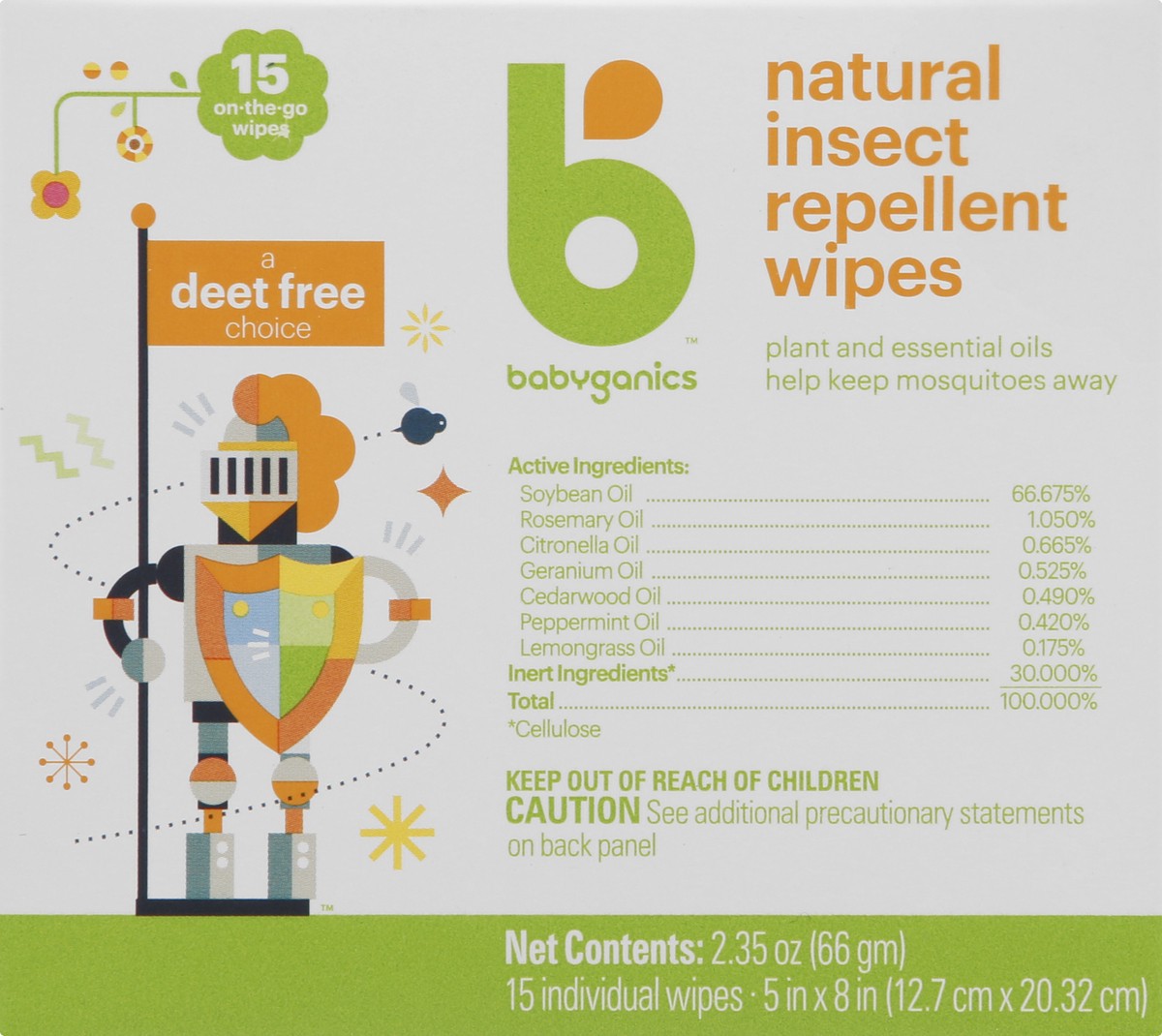 slide 2 of 12, Babyganics Natural Insect Repellent Wipes 15 ea, 15 ct