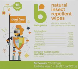 Babyganics Natural Insect Repellent Wipes 15 ea