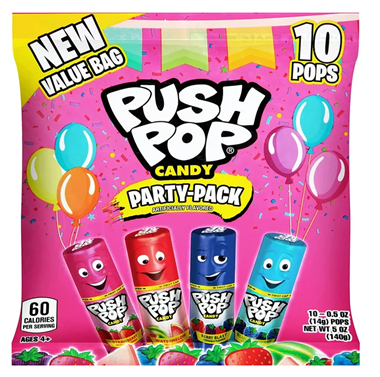 slide 1 of 1, Push Pop Candy Lollipops - Individually Wrapped Variety Candy Party Pack - 10 Count Lollipops in Assorted Fruity Flavors - Fun Candy for Gifts, Celebrations, Party Favors, Gift Baskets, & Birthdays, 10 ct