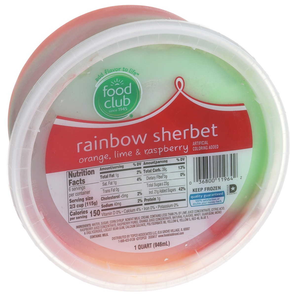 slide 2 of 9, Food Club Rainbow Orange, Lime & Raspberry Sherbet, 32 fl oz