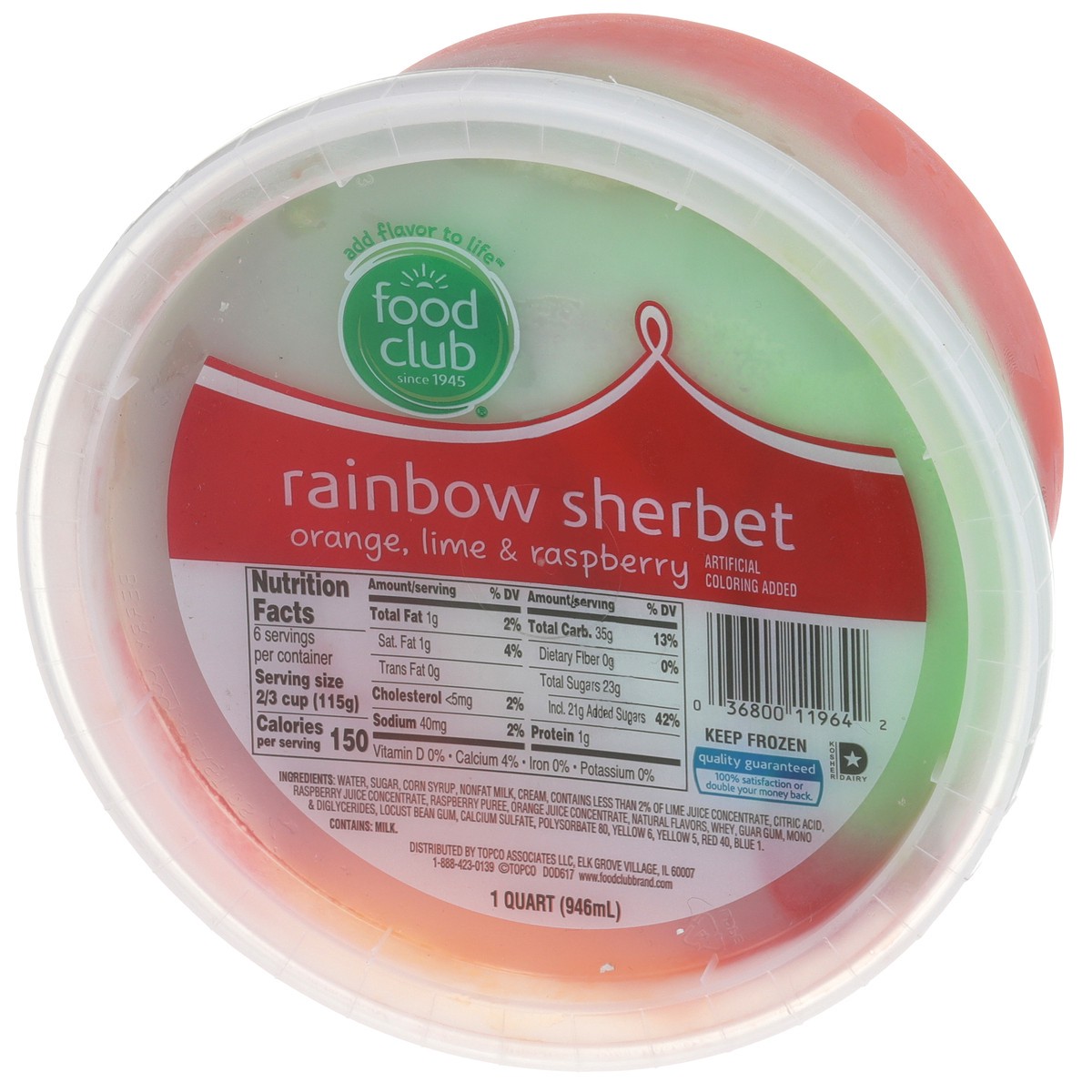 slide 3 of 9, Food Club Rainbow Orange, Lime & Raspberry Sherbet, 32 fl oz