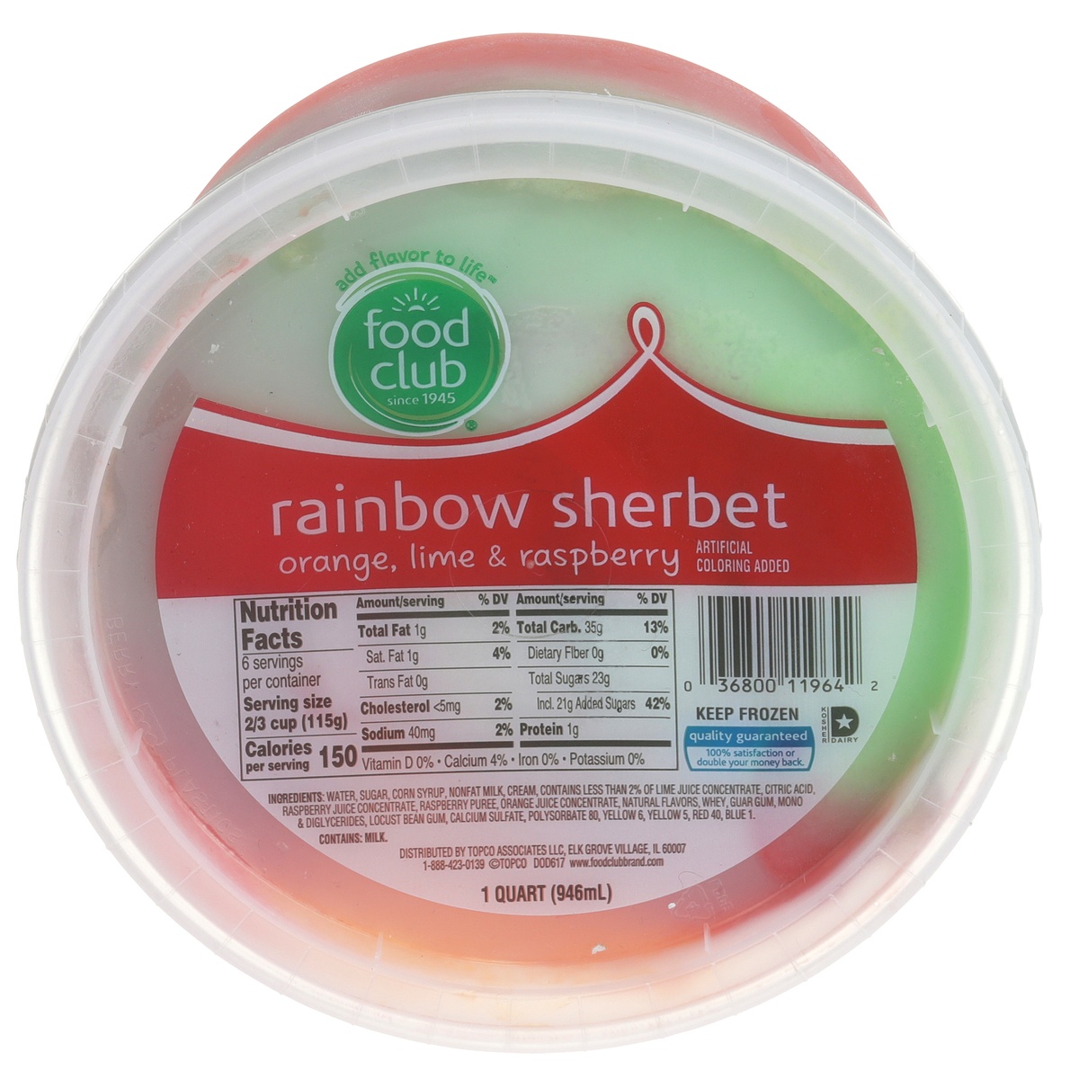 slide 1 of 9, Food Club Rainbow Orange, Lime & Raspberry Sherbet, 32 fl oz