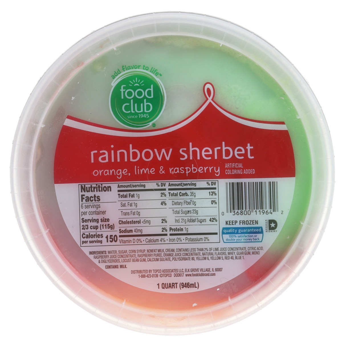 slide 6 of 9, Food Club Rainbow Orange, Lime & Raspberry Sherbet, 32 fl oz