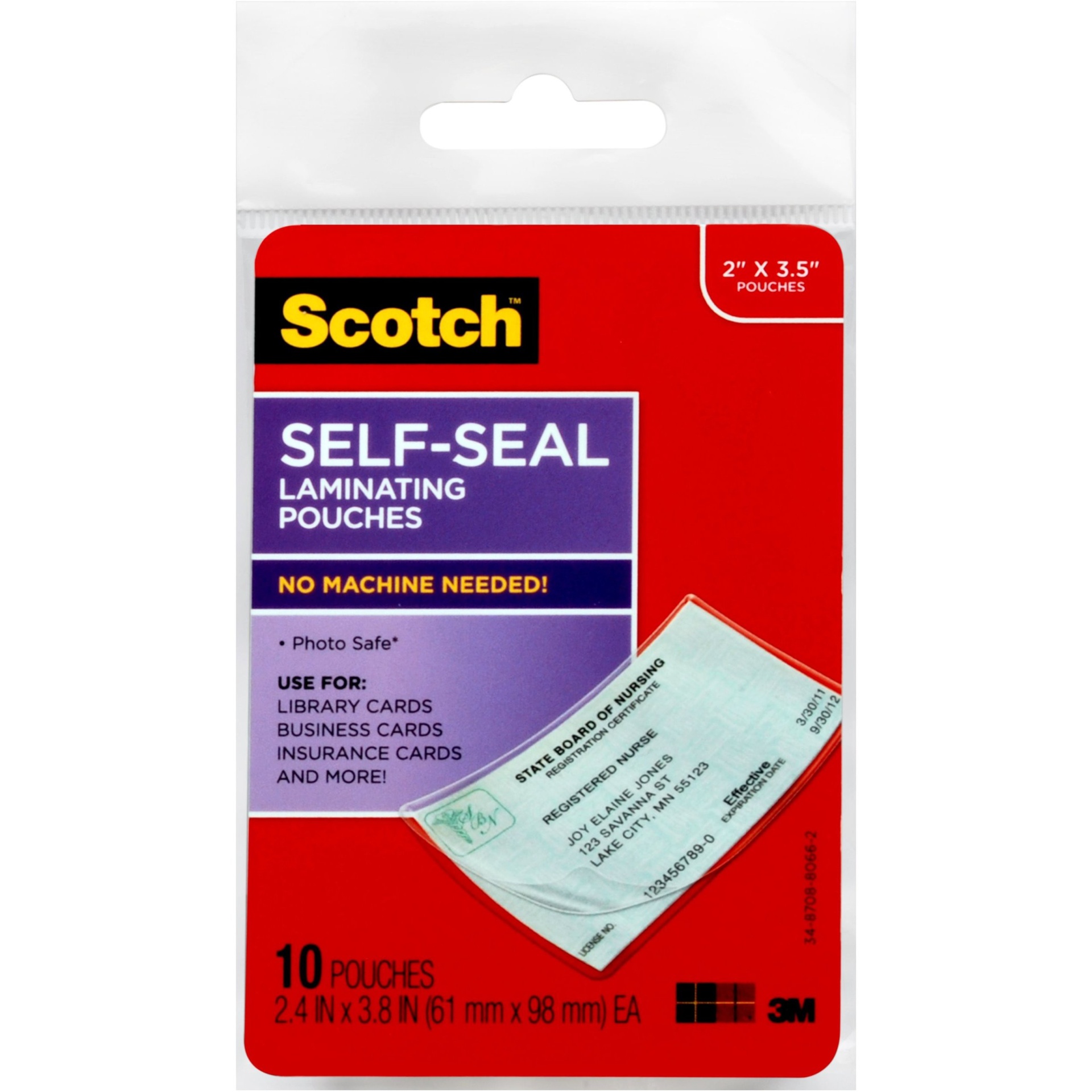 slide 1 of 3, 10ct Laminating Pouches Self-Seal 2" x 3.5" - Scotch, 10 ct