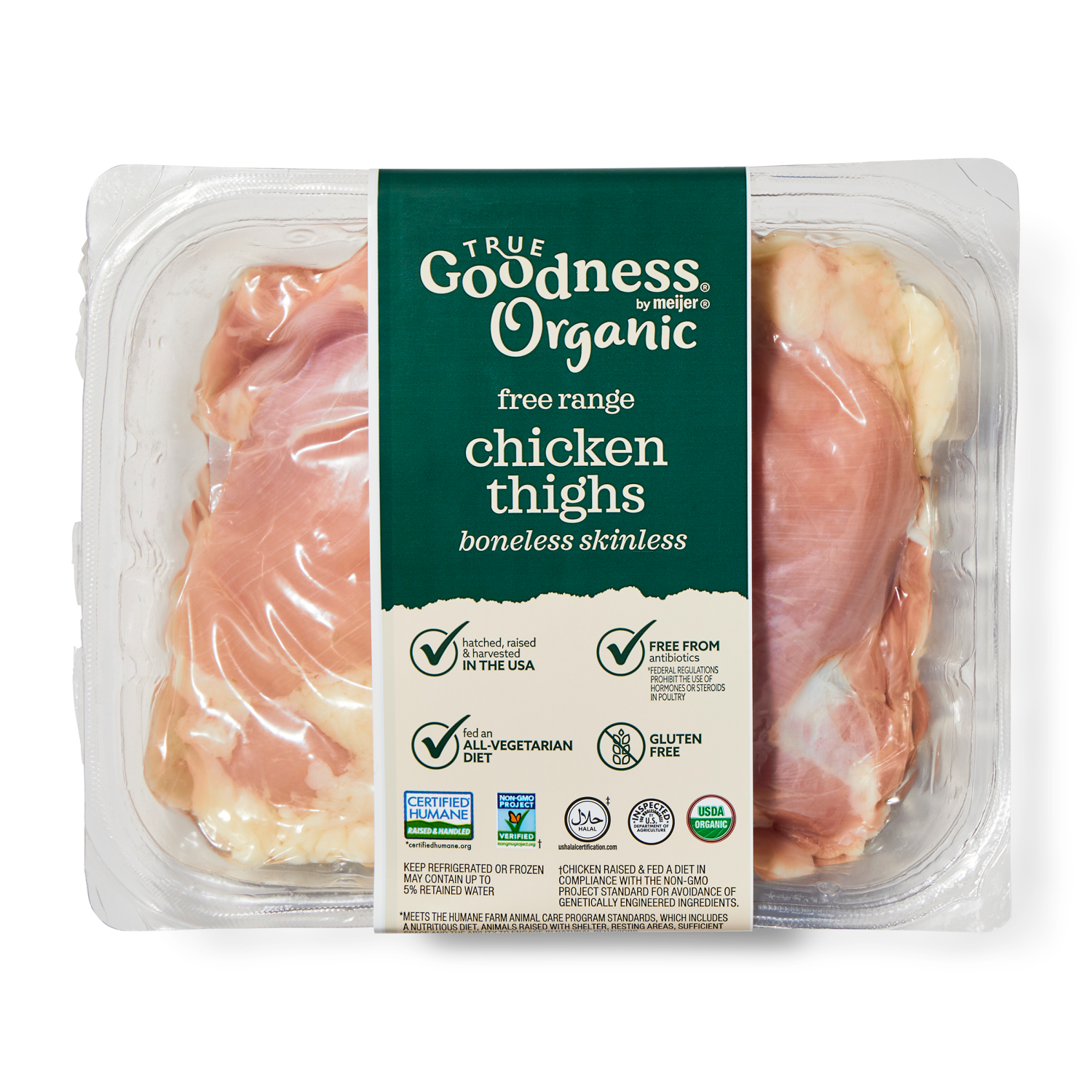 slide 1 of 4, True Goodness Organic Boneless Skinless Chicken Thighs, per lb