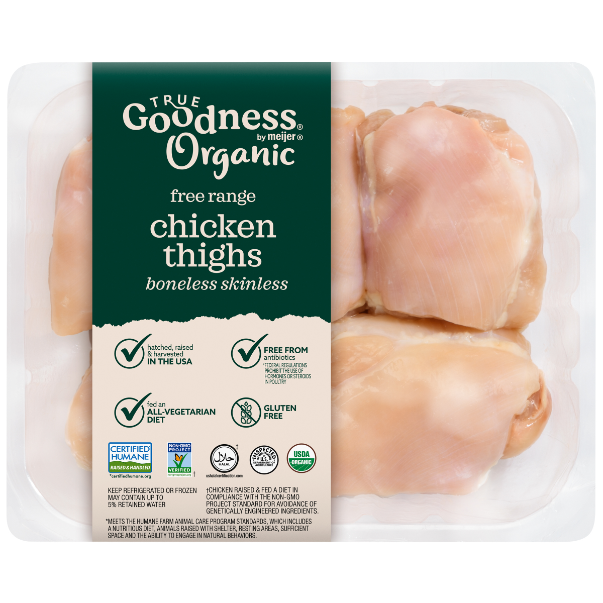 slide 1 of 5, True Goodness Organic Boneless Skinless Chicken Thighs, per lb