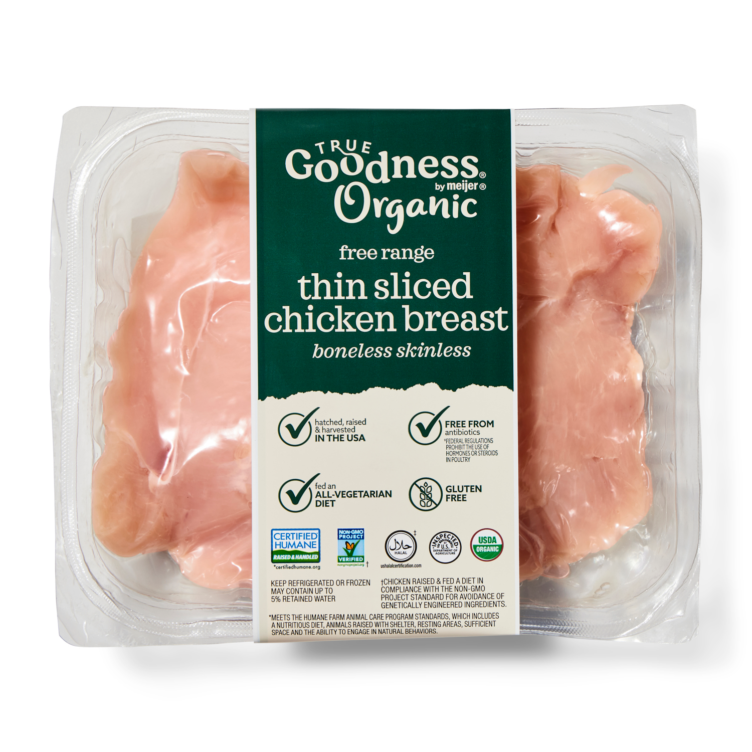 slide 1 of 3, True Goodness Organic Thin-Sliced Boneless Skinless Breasts, per lb