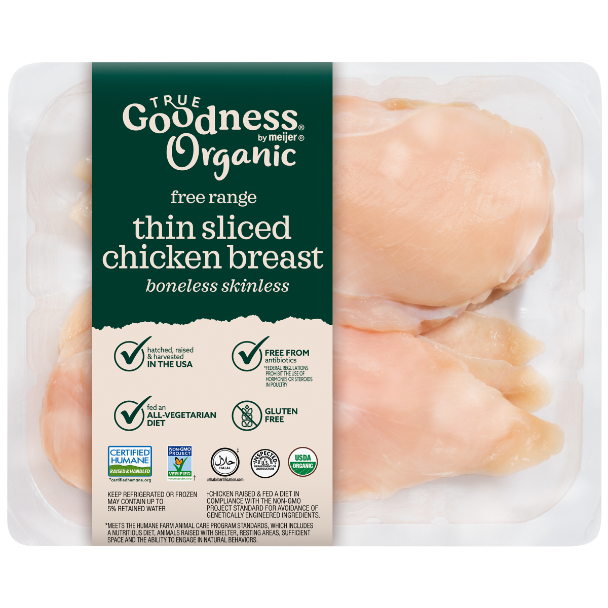 slide 1 of 5, True Goodness Organic Thin-Sliced Boneless Skinless Breasts, per lb