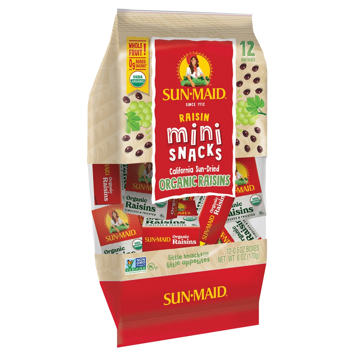 slide 5 of 5, Sun-Maid Mini-Snacks California Organic Raisins 12-Count Bag/.5oz Cartons, 12 ct