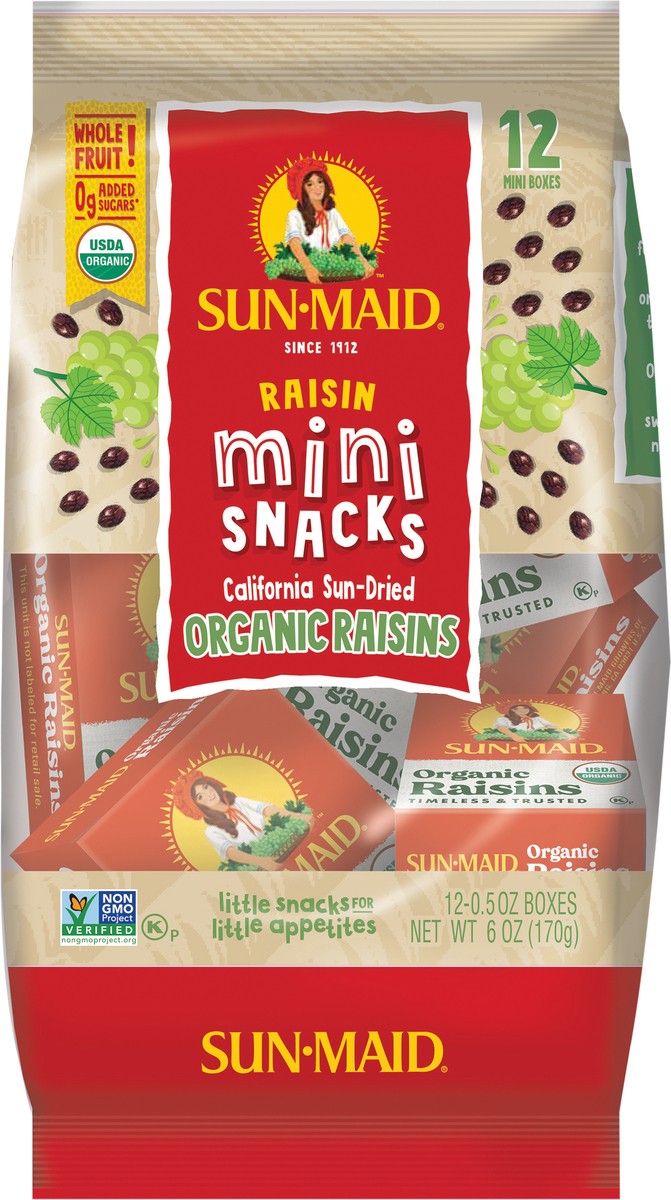 slide 2 of 5, Sun-Maid Mini-Snacks California Organic Raisins 12-Count Bag/.5oz Cartons, 12 ct