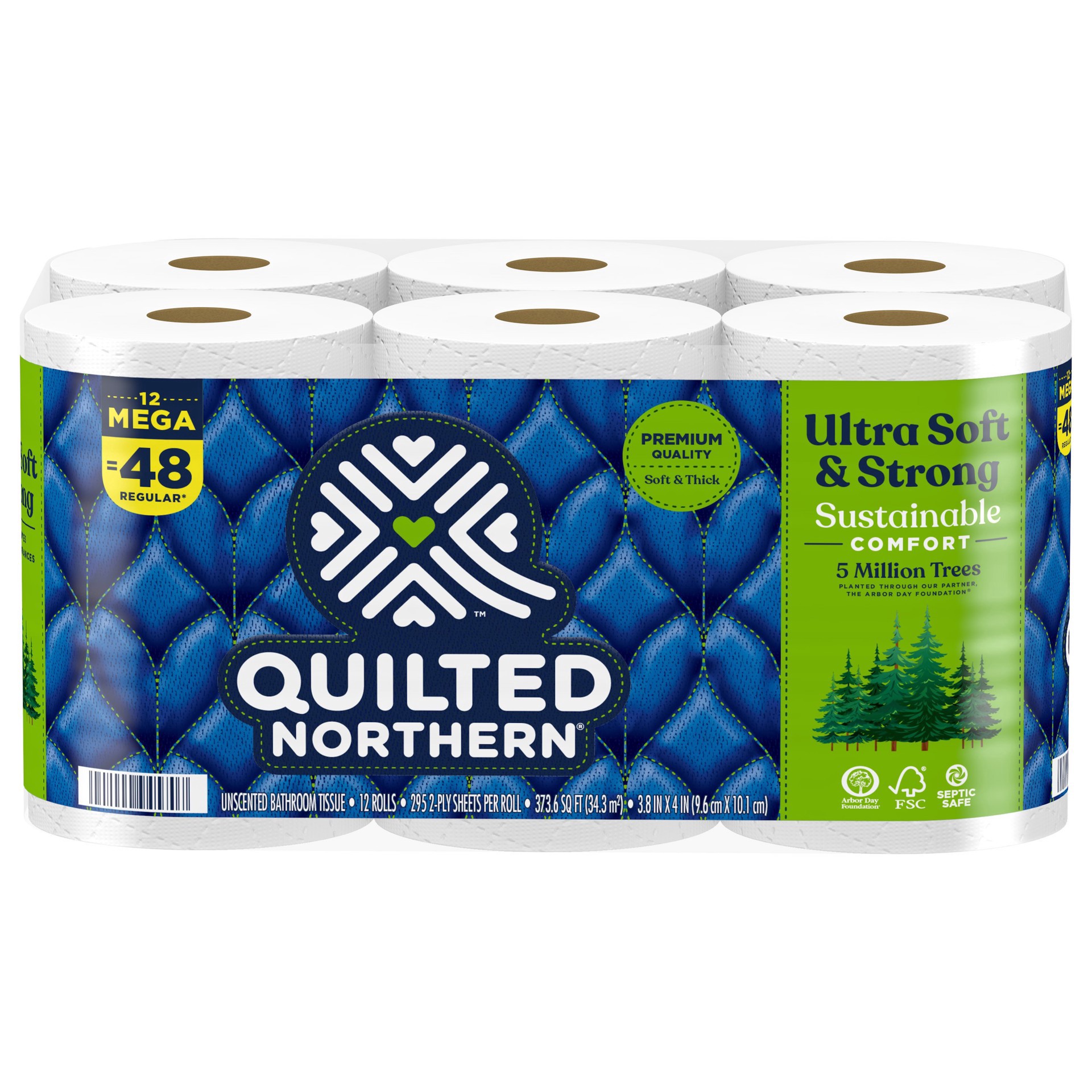 slide 1 of 1, Quilted Northern Toilet Paper, Unscented, Mega Rolls, 2-Ply, 12 ct