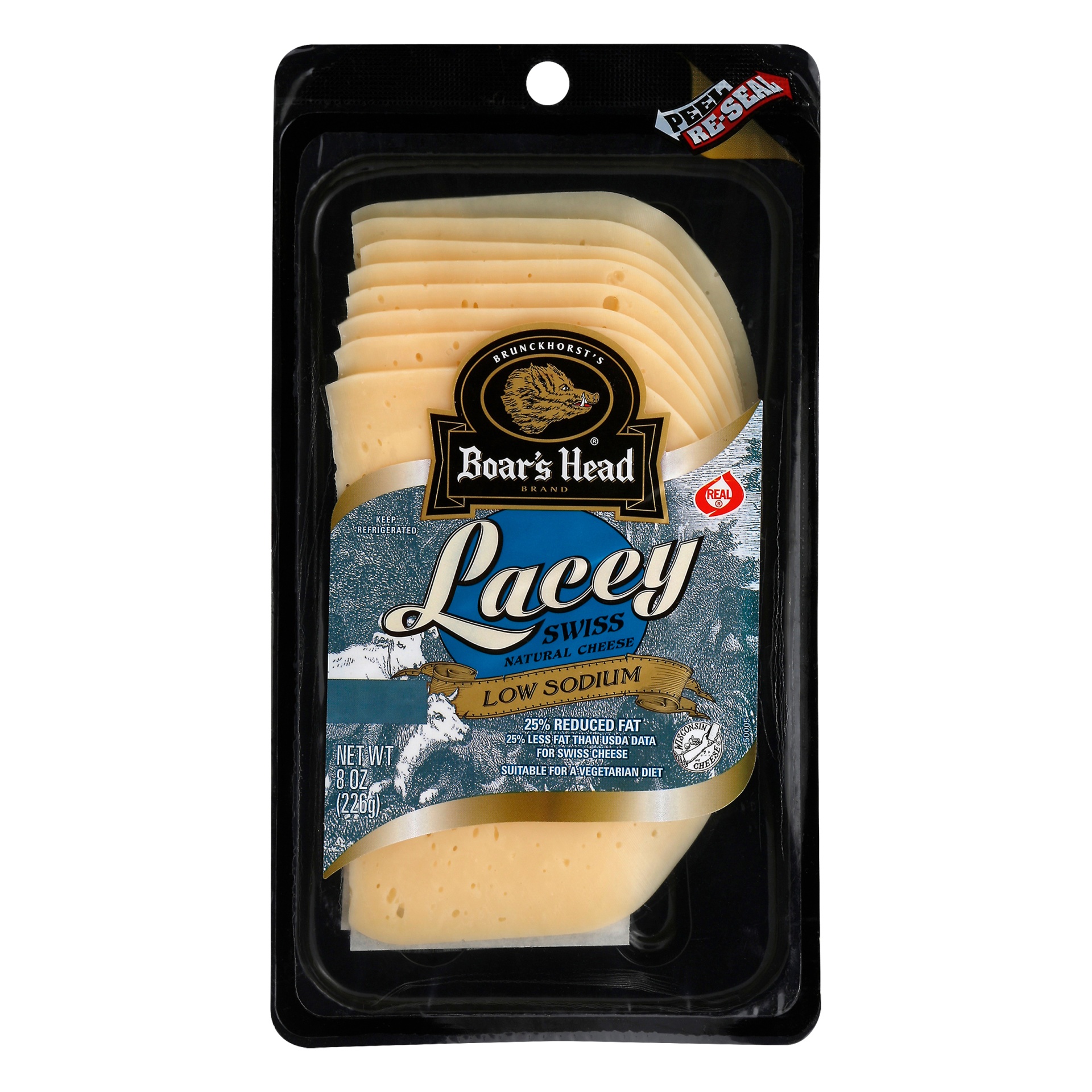 slide 1 of 1, Boar's Head Lacey Swiss Cheese, Sliced, 8 oz