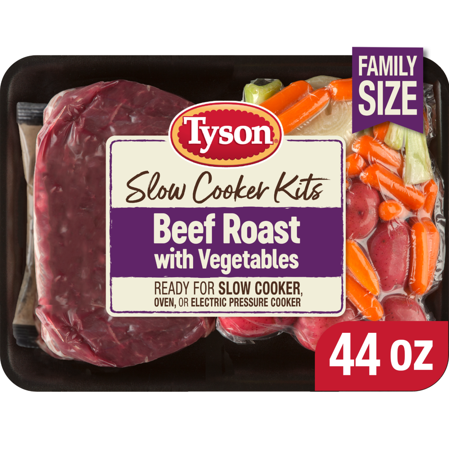 slide 1 of 8, Tyson Slow Cooker Beef Roast with Vegetables Family Size Meal Kit, 44 oz, 2.75 lb