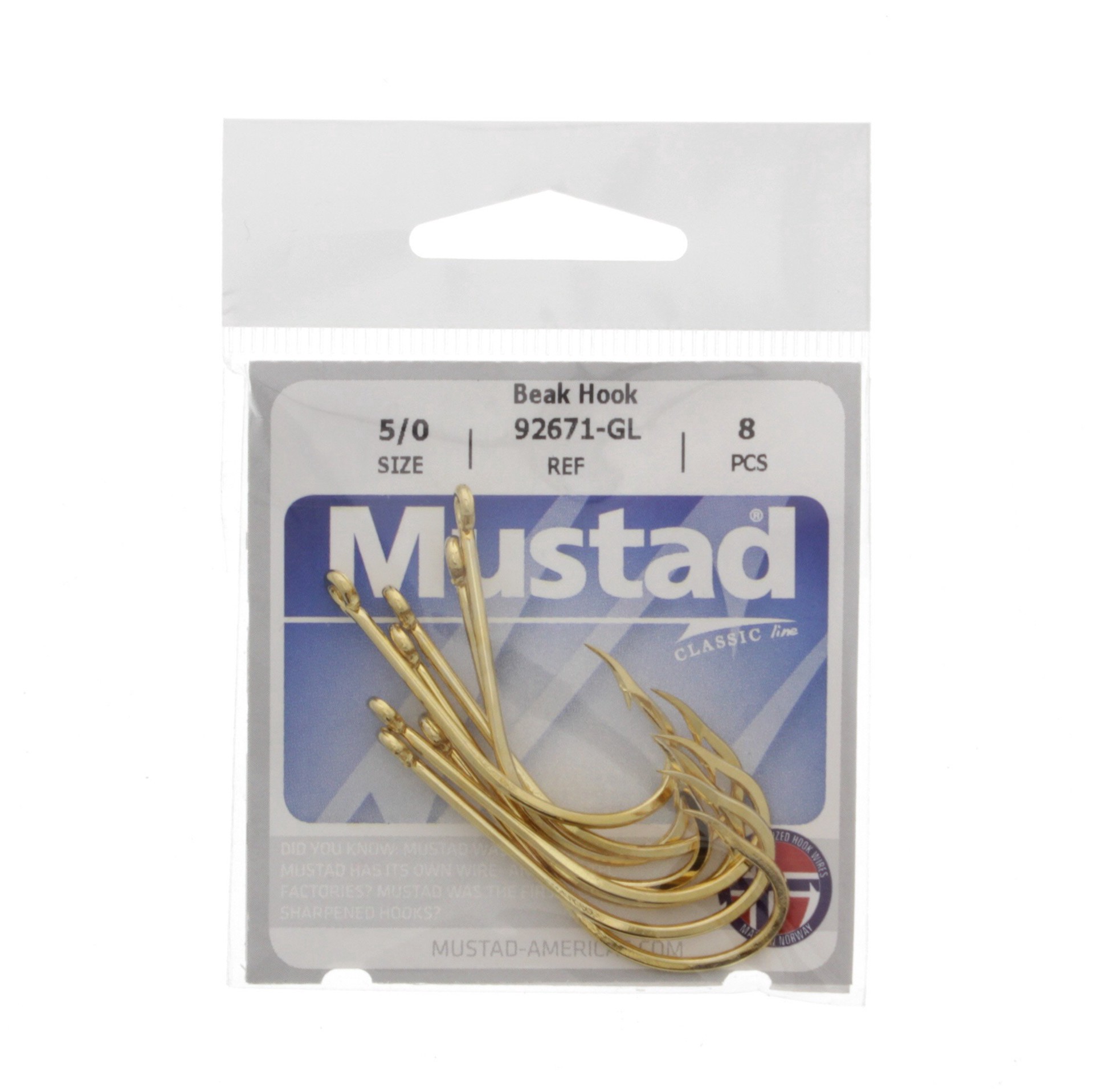 slide 1 of 1, Mustad Gold Beak Hook 5/0, 8 ct