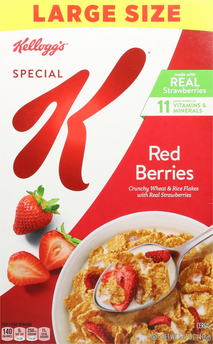 slide 10 of 12, Special K Kellogg's Special K Breakfast Cereal, Family Breakfast, Fiber Cereal, Large Size, Red Berries, 14.7oz Box (1 Box), 14.7 oz