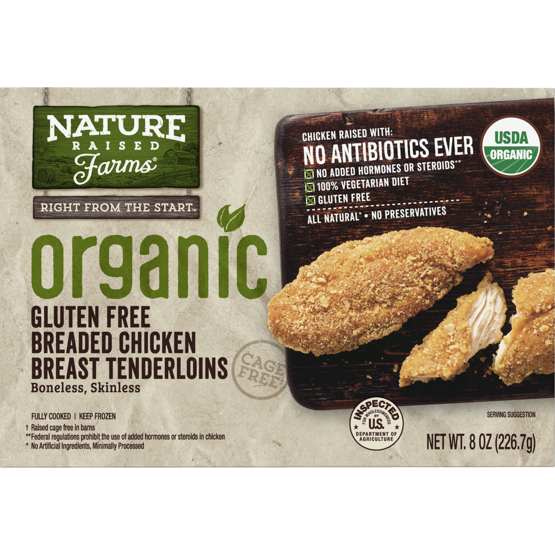 slide 1 of 6, Nature Raised Farms Organic Gluten Free Breaded Chicken Breast Tenderloin, 8 oz