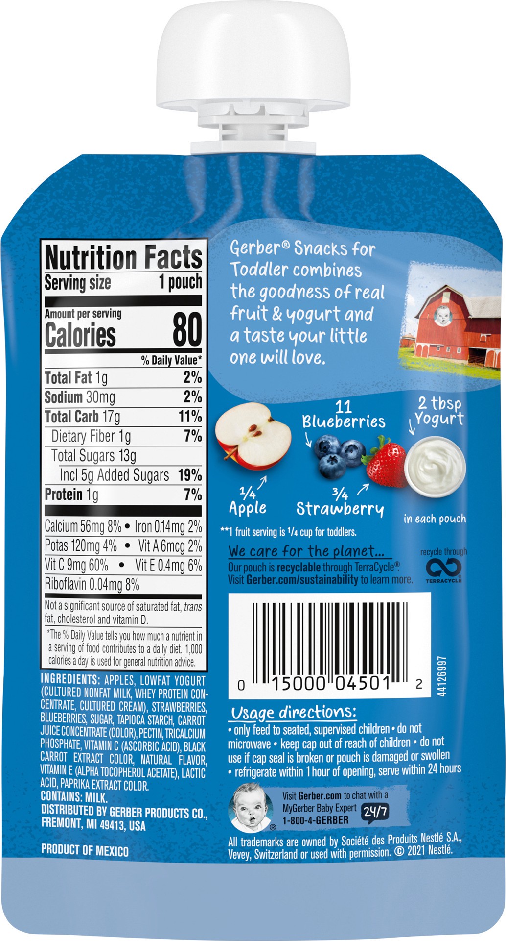 slide 3 of 5, Gerber Toddler Snacks for Baby, Very Berry Fruit and Yogurt Snacks, 3.5 oz Pouch, 3.5 oz