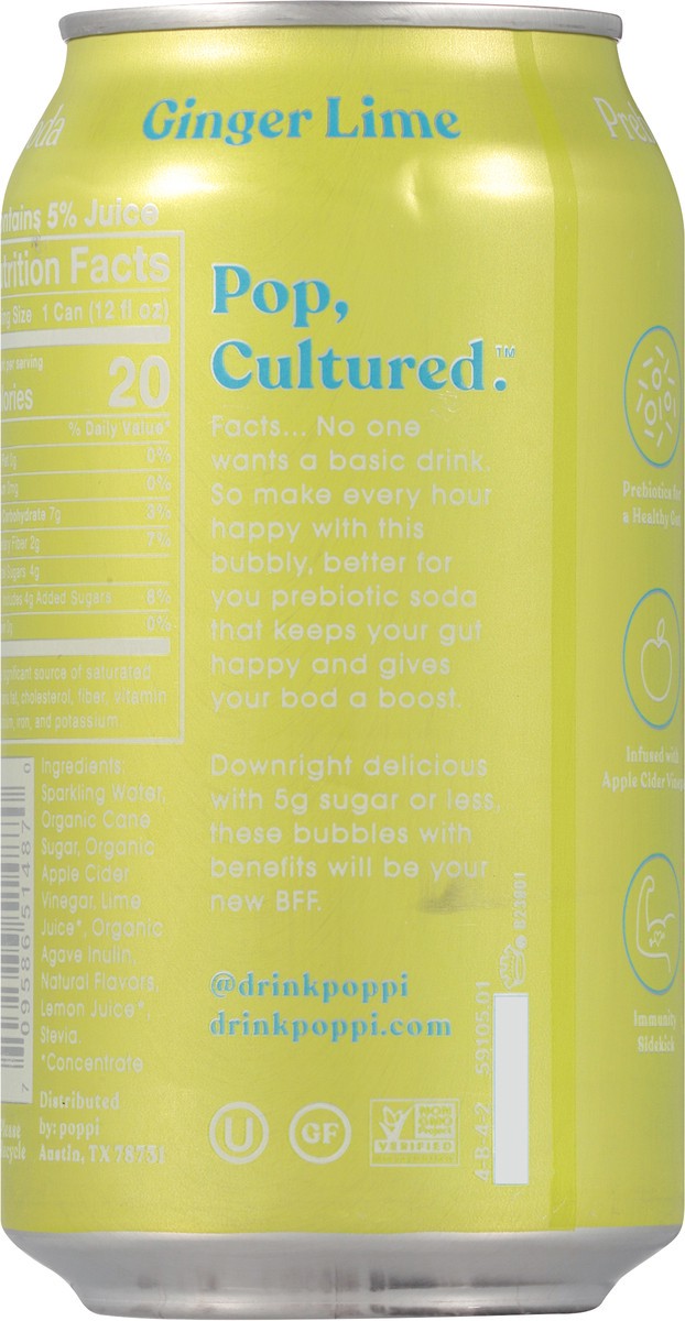 slide 2 of 9, poppi Ginger Lime Prebiotic Soda- 12 fl oz, 12 oz