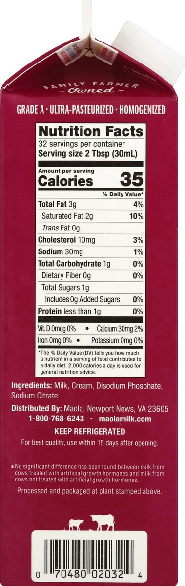 slide 5 of 6, Maola Local Dairies Ultra-Pasteurized Half & Half 1 qt, 1 qt